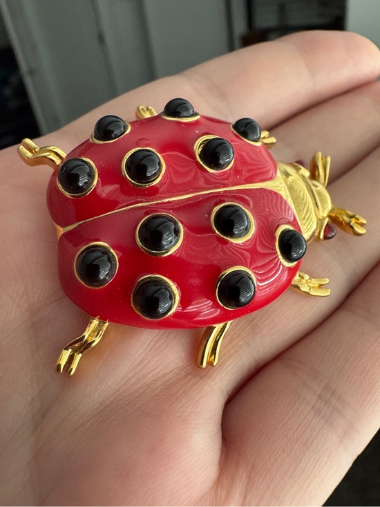 Trifari Jewelry - Vintage TRIFARI Insect Ladybug
Beetle Bug Brooch Red Enamel
Black Lucite Spots